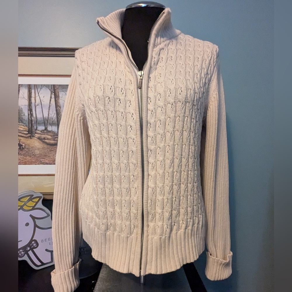 Eagle's Eye vintage cotton zip cardigan, winter white, size XL